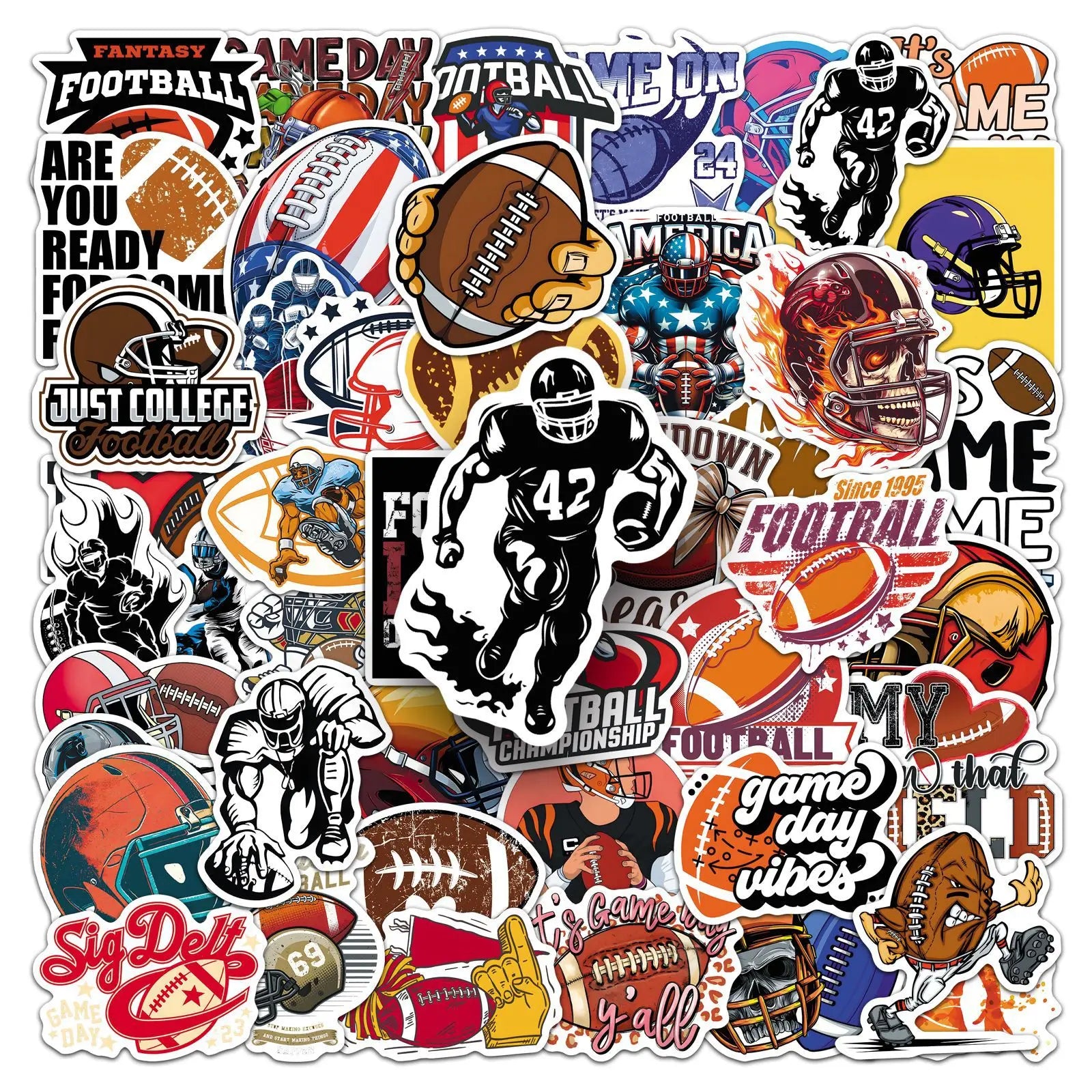 50Pcs US Football Sports Stickers, Waterproof Student Notebook Decals Phone Car Skateboard Fridge Luggage Decor Stickers
