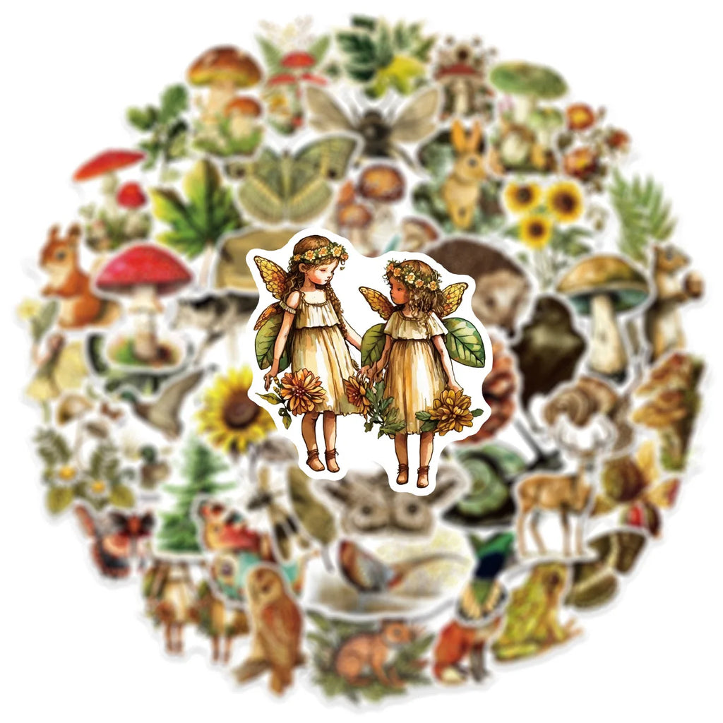 50/100PCS Retro Animal & Plant Graffiti Stickers Water Cup Decoration Stickers Luggage Tablets Diary DIY Stickers