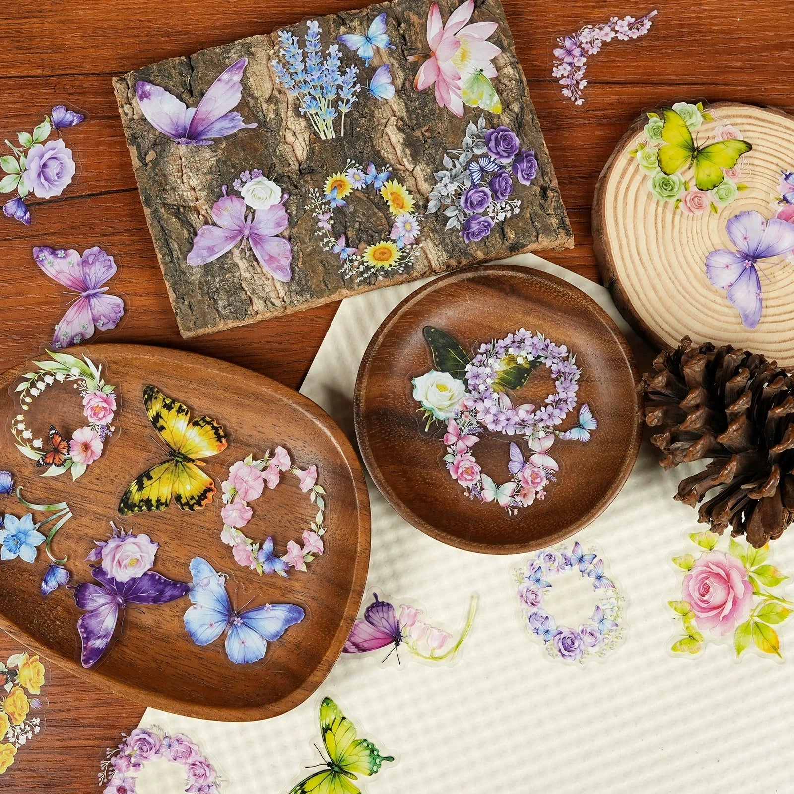 56/112PCS Butterfly Flower Transparent PET Stickers Exquisite Dreamy Handbooks DIY Stationery Notebook Stickers