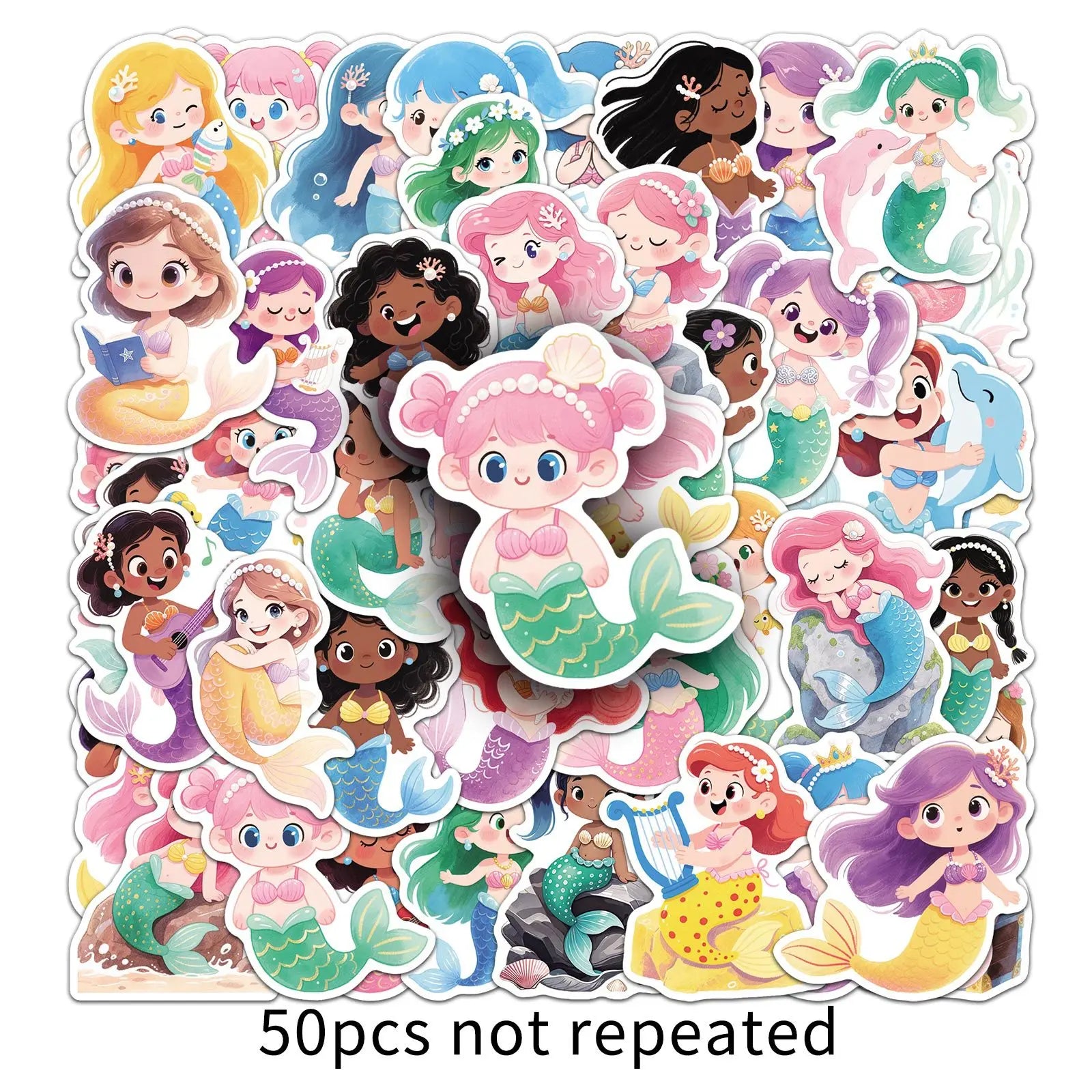 50pcs Cute Fairy Tale Mermaid Doodle Stickers for Phone Guitar Helmet Toy Notebook Stationery