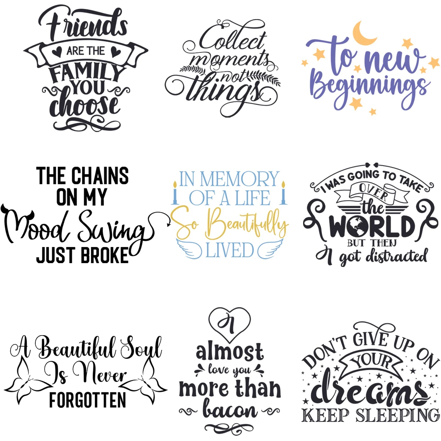 9 Pack Creative Heat Transfer Vinyl Patches, Christmas Iron On T-Shirt Graphic Iron On Sticker Design Decal Heat Press Decal
