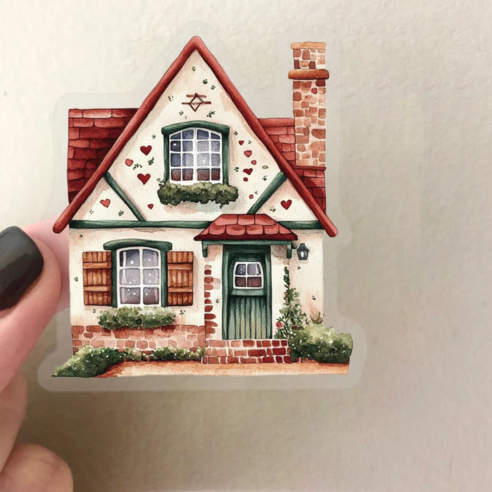 50 PCS Transparent PET Fairy Tale Castle Stickers Waterproof Stationery Cartoon House Decorative Guitar Stickers