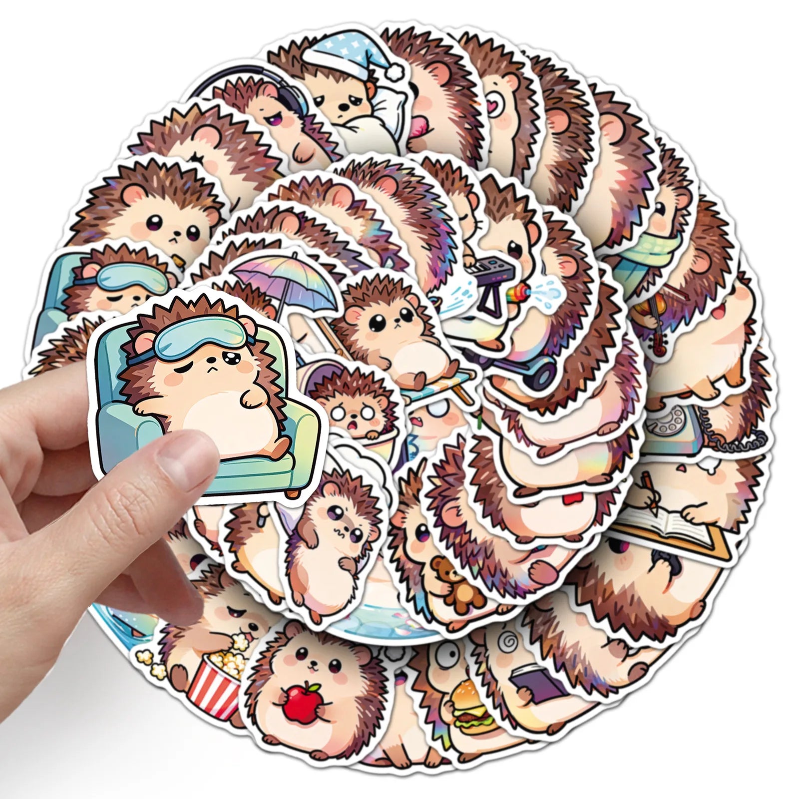 50PCS Cartoon Hedgehog Stickers, Cute Animal Waterproof Decals for Stationery Computer Cup Journal Decor Funny Reward Sticker