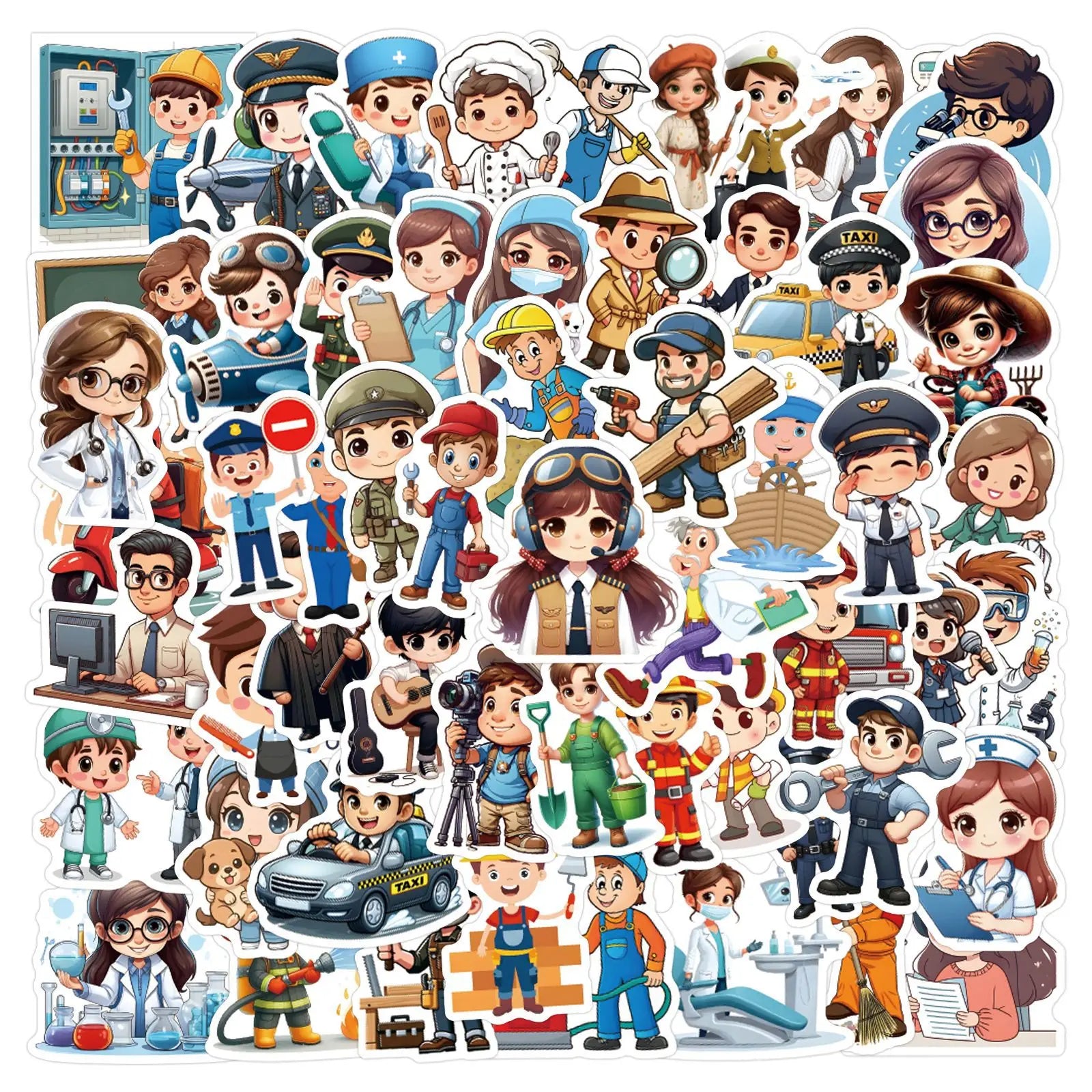 63/126PCS Multiple Career Cartoon Graffiti Stationery Stickers for Luggage Water Bottles Scooter Stickers
