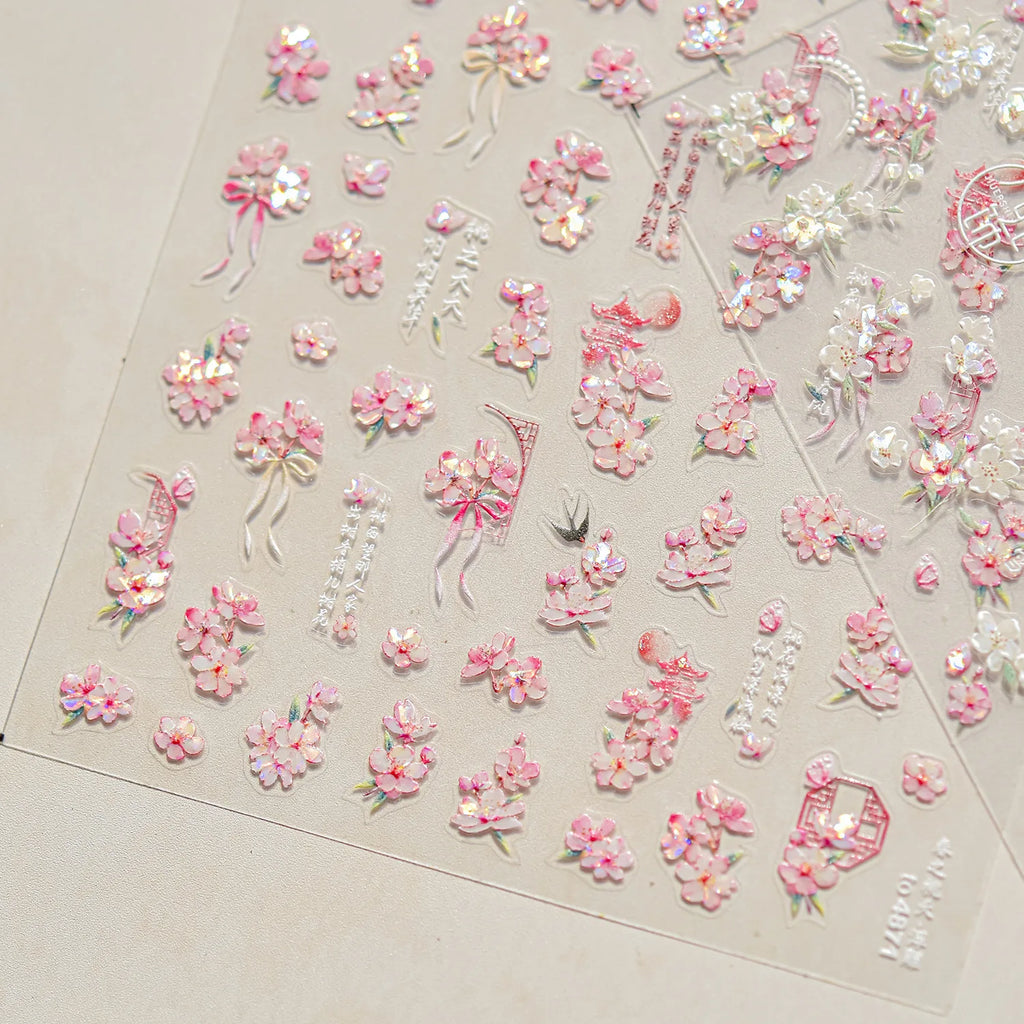 Hot Stamping Nail Stickers Exquisite Retro Watercolor Flower Nail Art 3D Decorations Stickers DIY Back Adhesive Manicure Decals