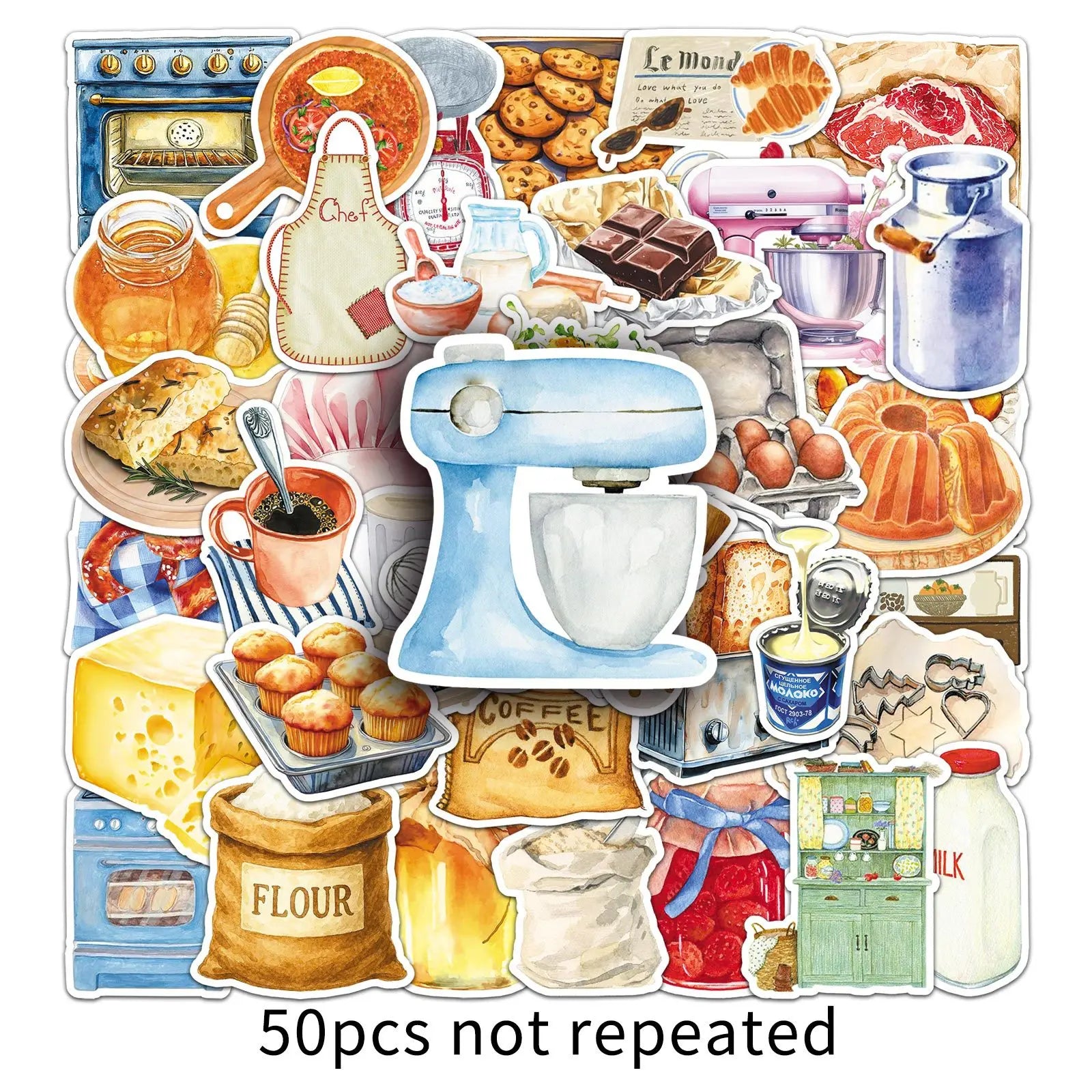 50Pcs Kitchen Baking Cartoon Food Doodle Stickers Stationery Laptop Phone Guitar Fridge Water Cup Skateboard DIY Sticker