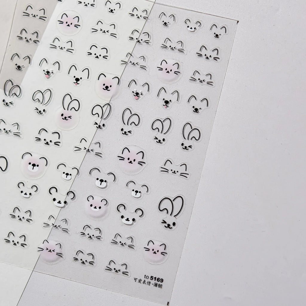 Creative Cat Expression Decoration Nails Stickers 3D White Halo Dyeing Cat Face Adhesive Nail Charms Stickers DIY Manicure Decal