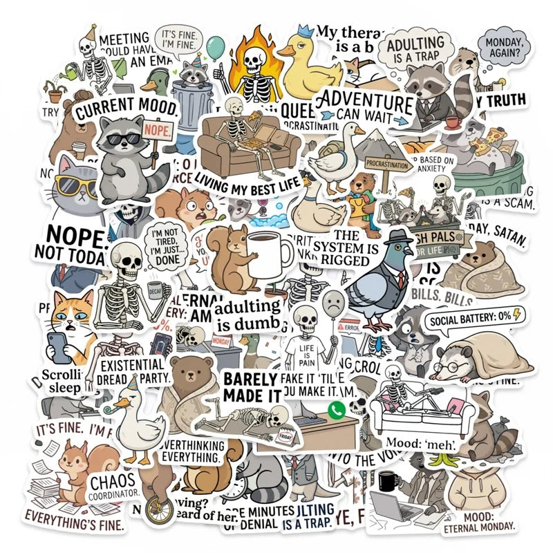 10/30/50PCS Animal Bad Taste Humor Sticky PVC Sticker Stationery DIY Laptop Luggage Skateboard Decoration Scrapbooking