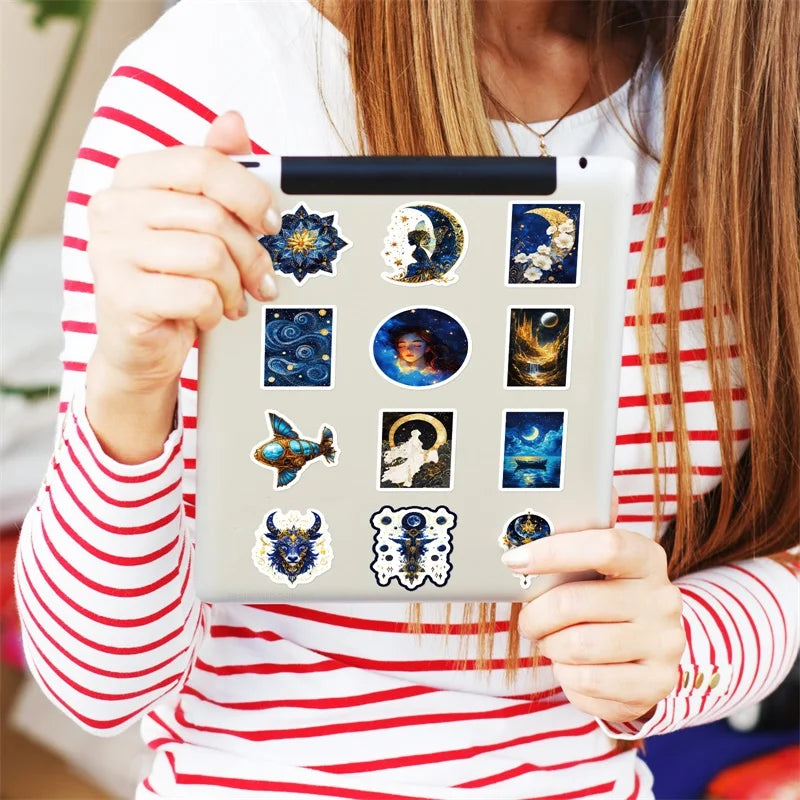 10/30/50PCS Kawaii Blue Starry Sky Sticky PVC Sticker Aesthetic Stationery DIY Decoration Scrapbooking School Supplies for Kids