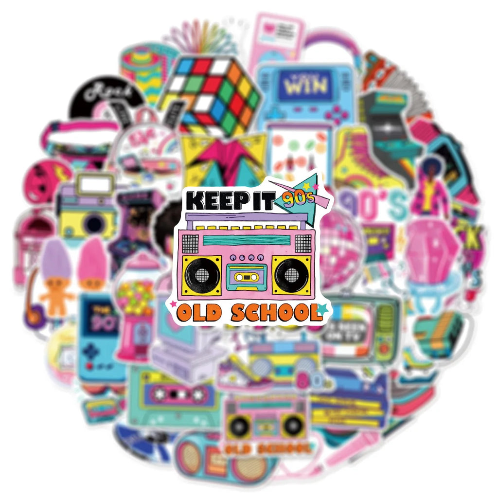 50-Pack 80s 90s Cartoon Graffiti Stickers Student Stationery Luggage Tablet Motorcycle Notebook Decorative Stickers