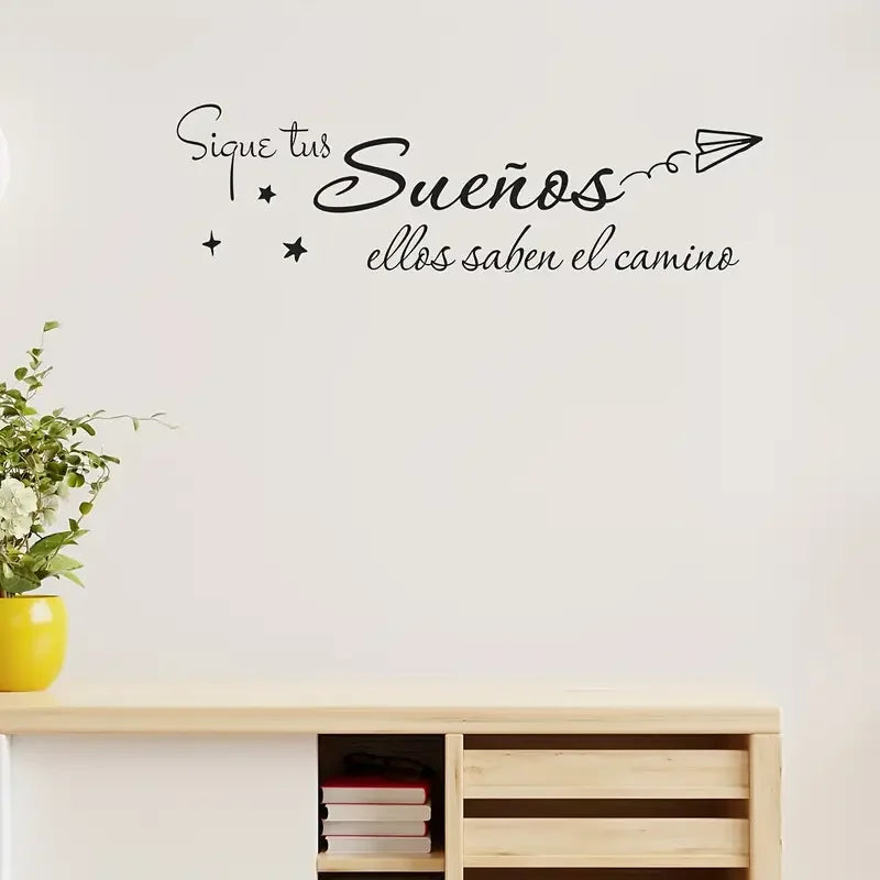 1pc Spanish "Sigue tus sueños" Inspirational Quote Wall Decal - European Style Vinyl Peel & Stick Removable Wall Art with Stars