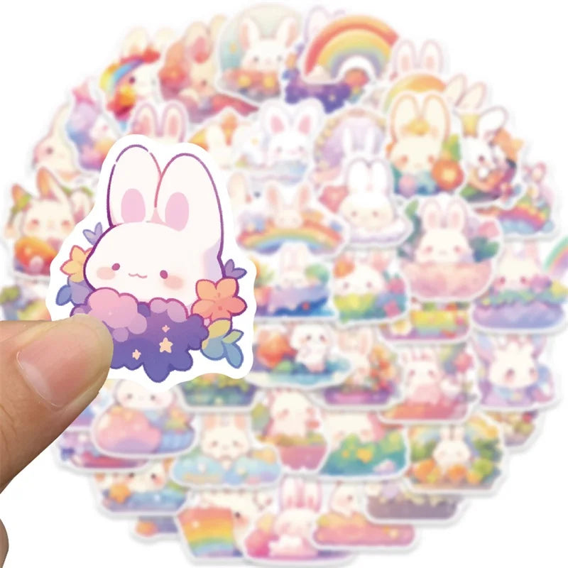 10/30/50PCS Rainbow Rabbit PVC Sticker Aesthetic Children's Korean Decoration Scrapbooking Stationery School Supplies for Kids