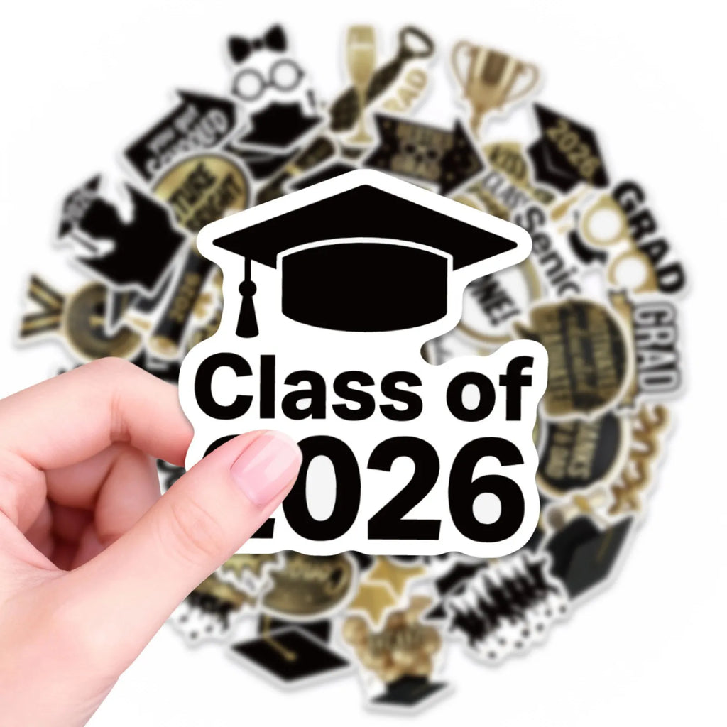 50/100 Pcs 2026 Graduation Party Theme Stickers for Atmosphere DIY Stationery Box Pen Holder Laptop Phone Desk Fade Resistant