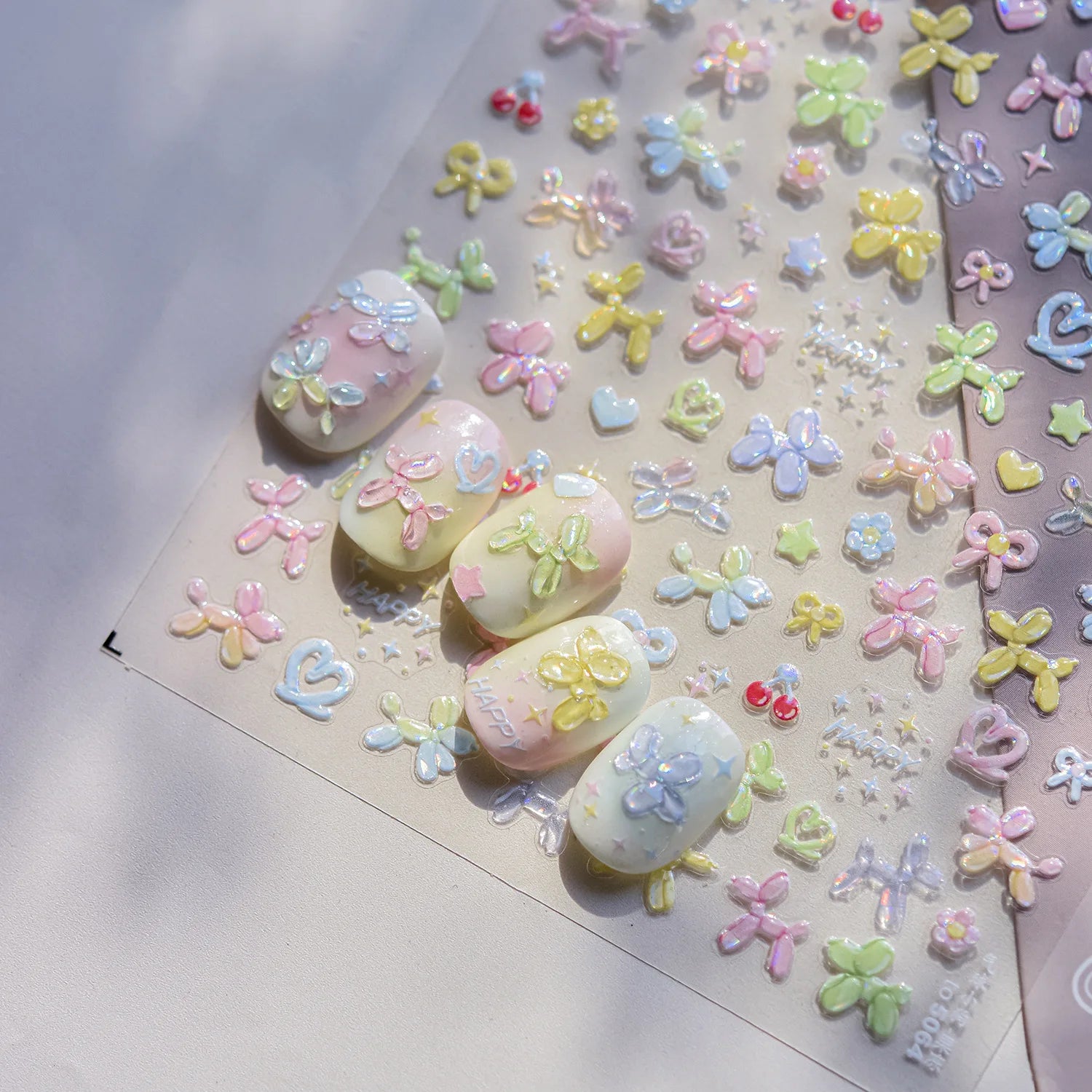Cute Graffiti Nails Sticker 3D Simple Cat Claw Rabbit Bear Dog Flower Lovely Animal Fruit Adhesive 5D Embossed Nail Art Stickers