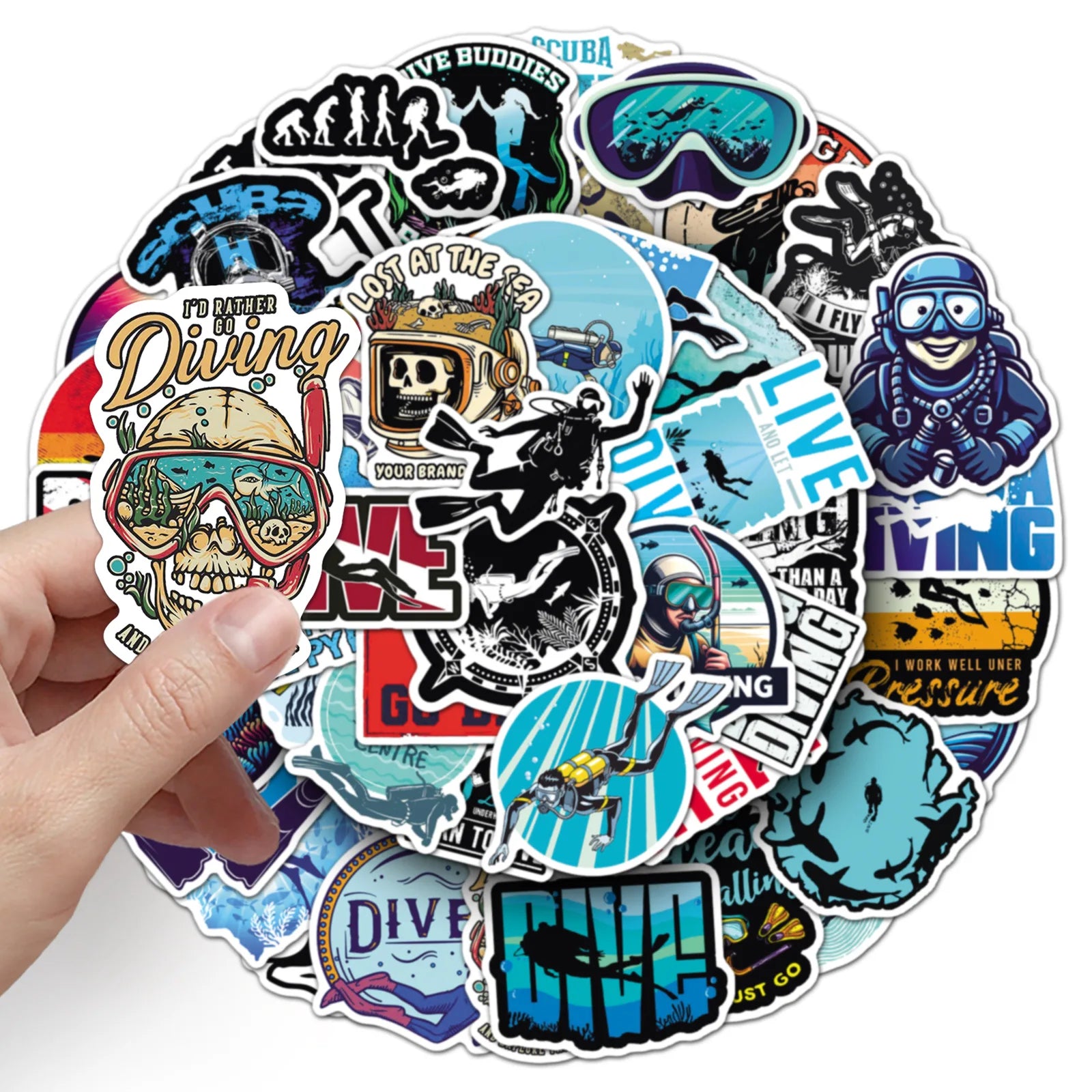50-Pack Cartoon Diving Underwater Sports Graffiti Stickers Waterproof Decoration for Phone Luggage Fridge Notebook
