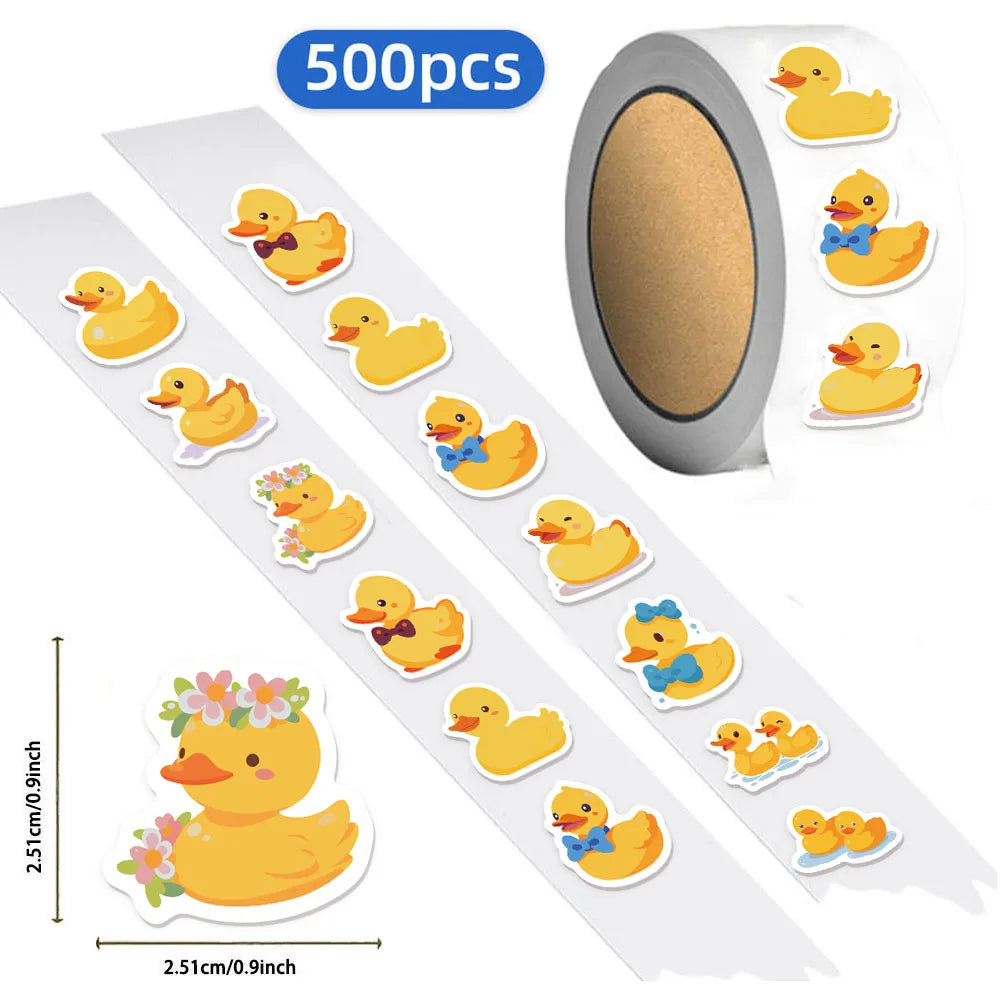 500PCS Cartoon Yellow Duck Reward Stickers 10 pieces 2.5cm/1.0-inch Duck Learning Reward Set Party Gift Stamps