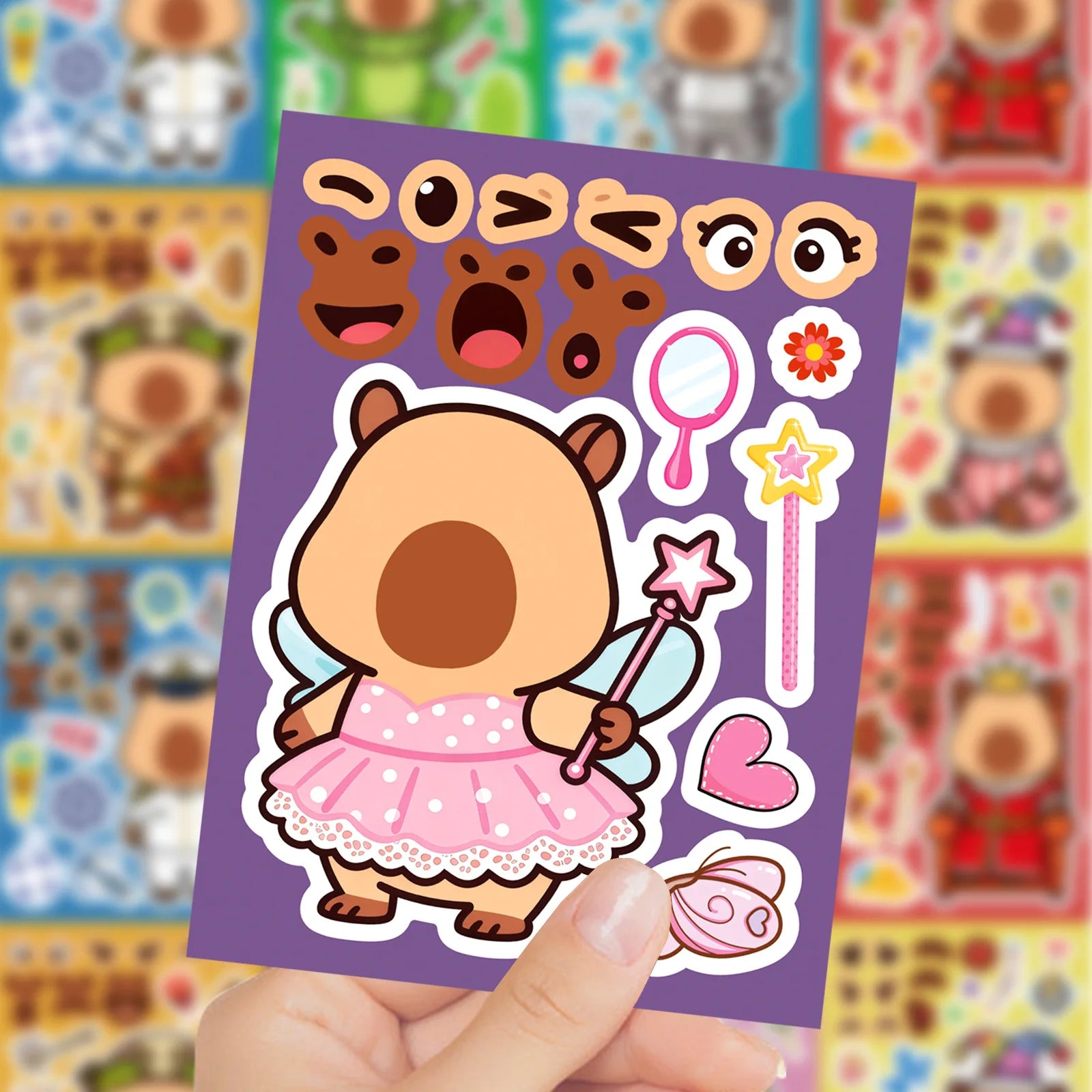 8/16 Pcs Cute Cartoon Capybara Animal Puzzle Make A Face Stickers Educational DIY Game for Fridge Suitcase Lunch Box Decals