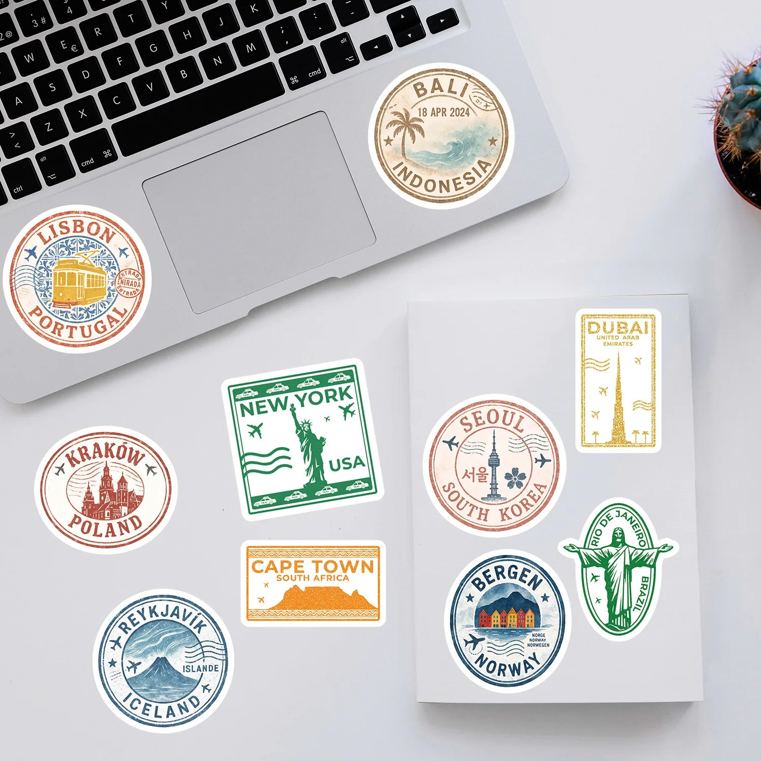 50-Pack Creative Graffiti Passport Stamp Decal Stickers for Students Stationery Water Cup Computer Waterproof Decoration