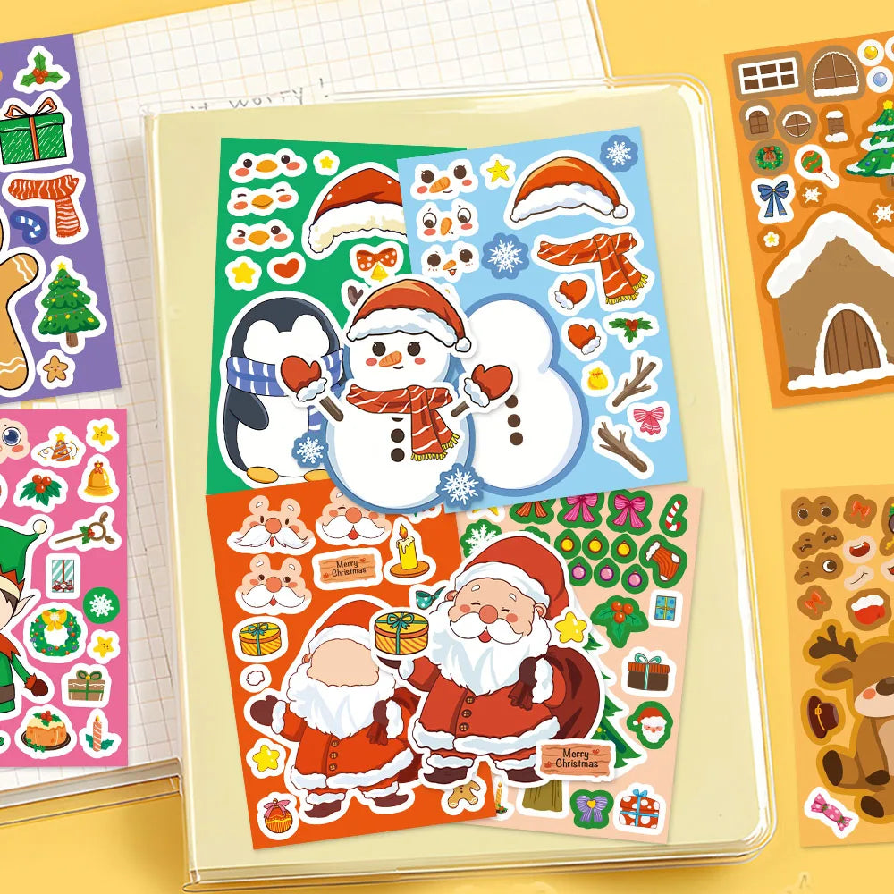8PCS Christmas Fun Santa Claus Creative Collage DIY Suitable For Phone Cases Tablets Water Bottles Puzzle Toy Stickers