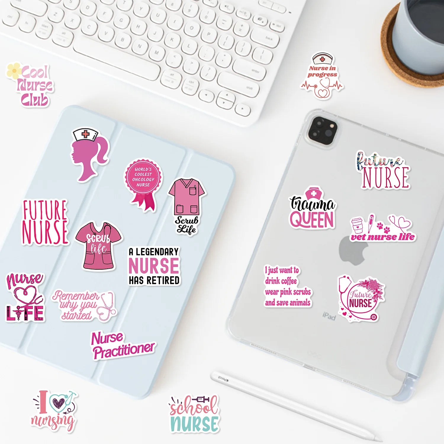 50/100PCS Pink Nurse Graffiti Stickers Decorative Guitar Luggage DIY Waterproof Stationery Notebook Stickers