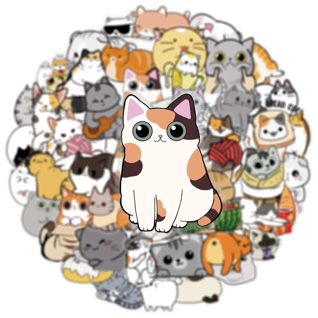 50Pcs Transparent PET Cute Cat Graffiti Stickers Luggage Notebook, Waterproof Children Reward Stationery Decoration Stickers