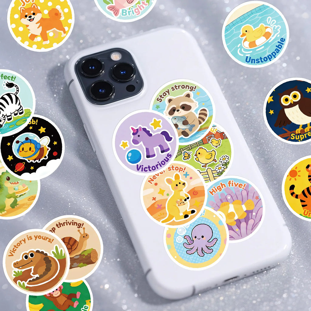 50PCS Cartoon Animal Easy-Tear Stickers Students Office Supplies Decor Decals Phones Fridges Kids Rewards Stickers