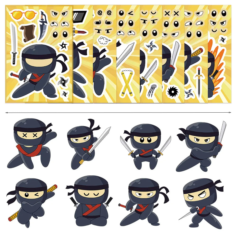 8PCS Ninja Collage Graffiti Fun Puzzle Stickers DIY Phone Case Laptop Water Cup Motorcycle Toy Stickers