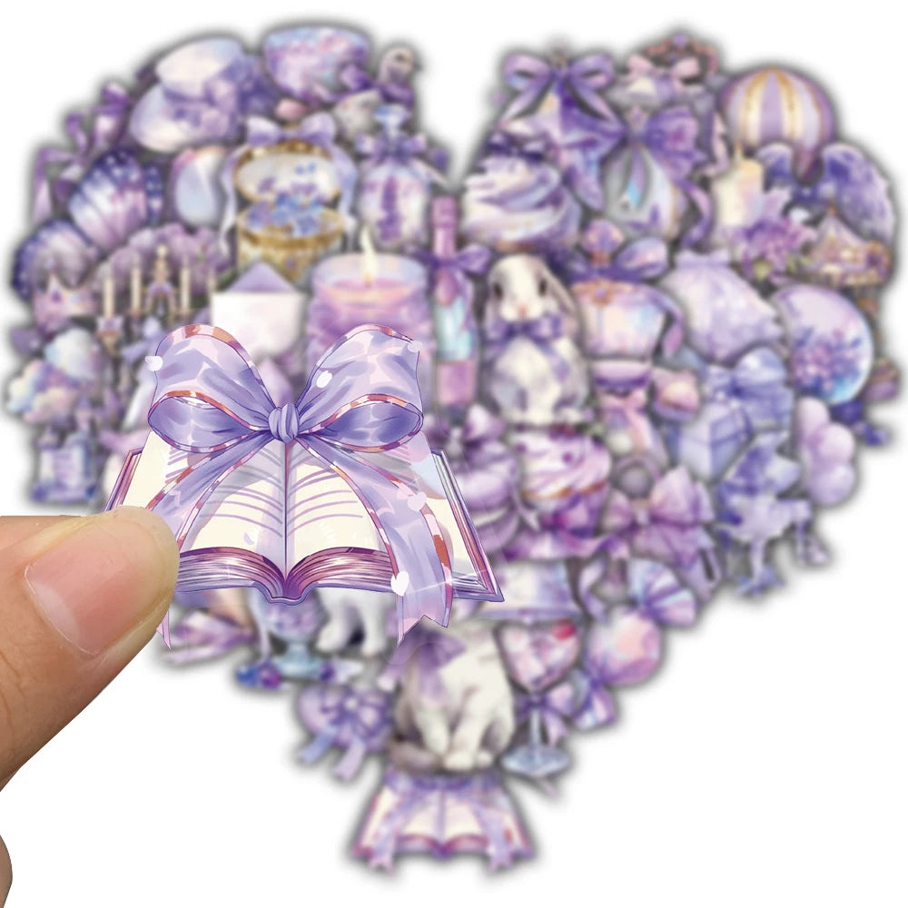 50PCS Purple Dream Sticker Creative Harajuku Aesthetic Bicycle Graffiti Cartoon Phone Stationery Cafe Bicycle Decoration Sticker
