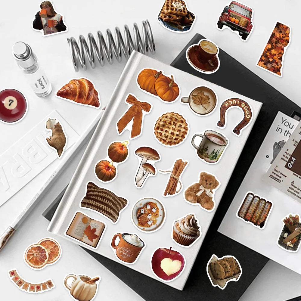 53PCS Autumn Retro Simple Ins Style Stickers Creative DIY Stickers Instructions Tags Tablet PC Decorative Stickers