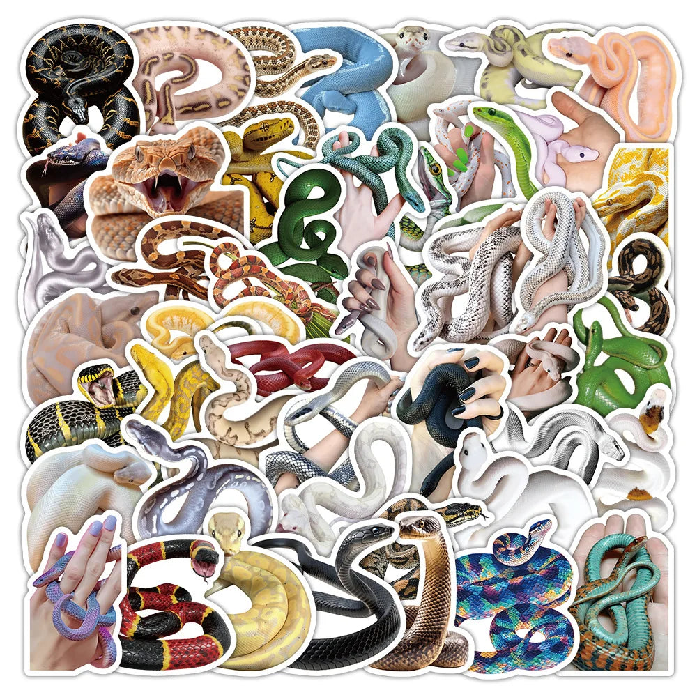 50/100 Pcs Realistic HD Various Snake Theme Stickers Waterproof Sunproof Thick for Stationery Box Helmet Skate Phone Laptop Car