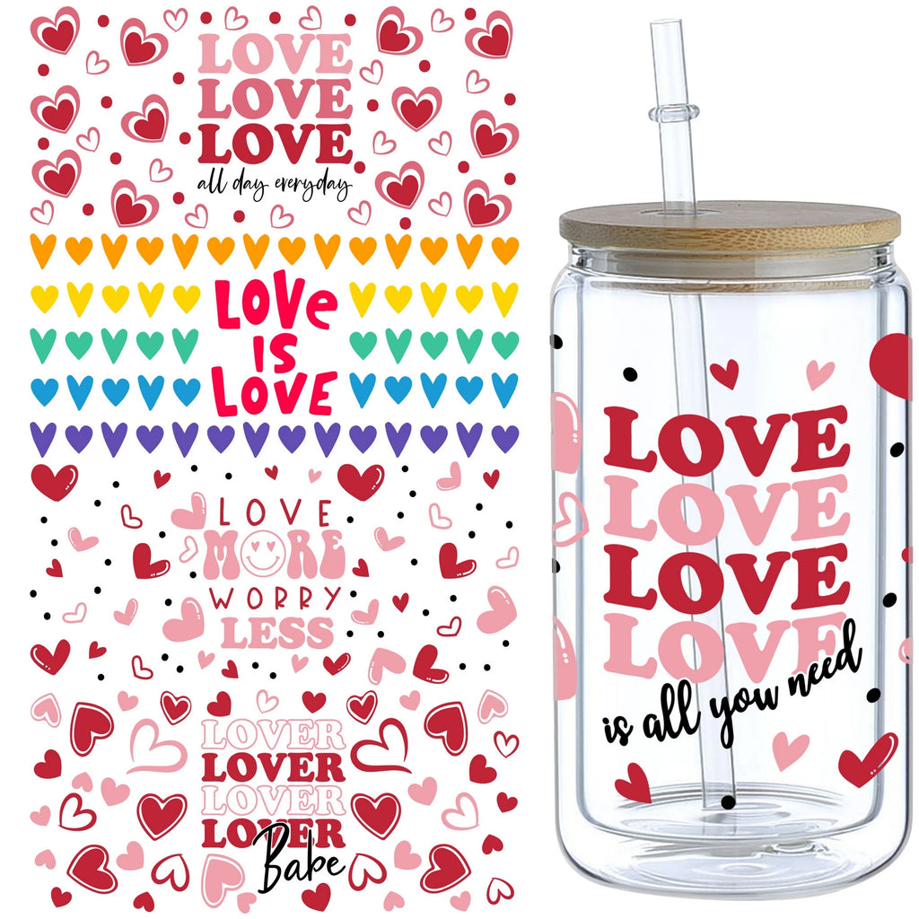 5 sheets Valentine's Day UV DTF cup stickers, DTF friction transfer stickers, waterproof transfer stickers