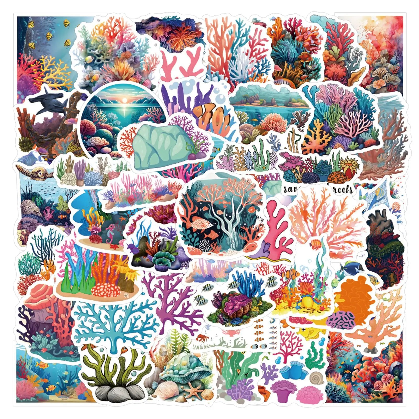 55/110PCS Cartoon Colorful Coral Reef Graffiti Sticker Car Luggage Water Cup Laptop Waterproof Notebook Sticker