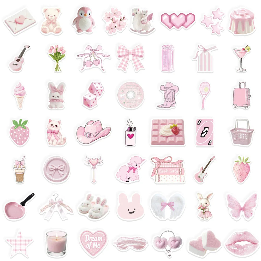 50PCS Pink Cartoon Graffiti Fun Pink DIY Stickers Scrapbook Manual Mobile Luggage Skateboard Waterproof Stickers
