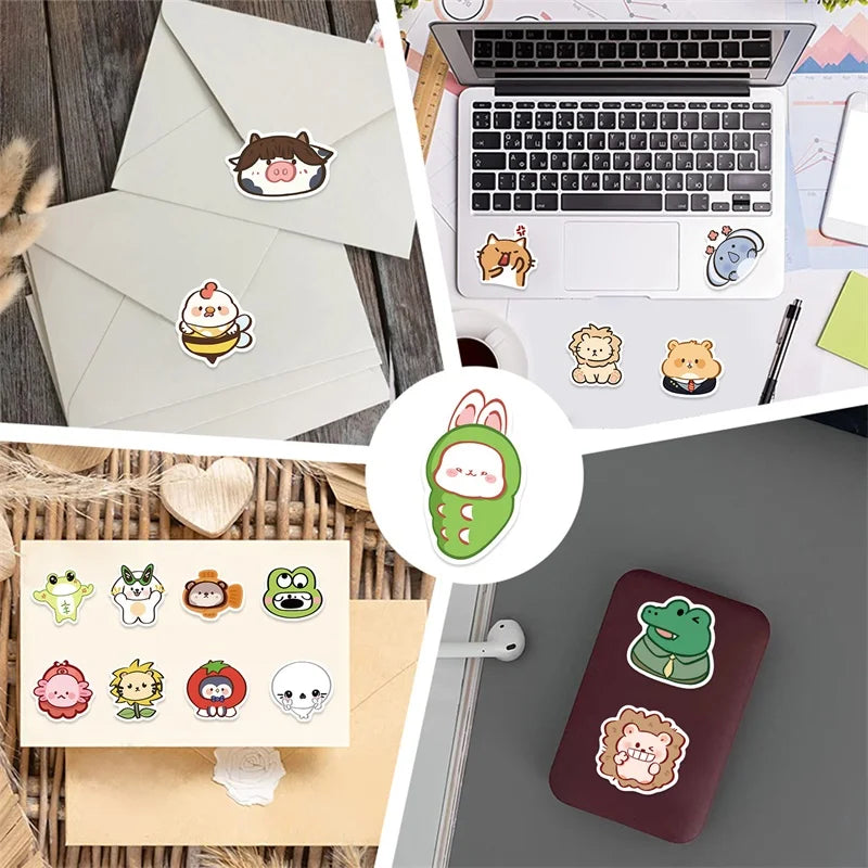10/30/50PCS Kawaii Strange Animals PVC Sticky Sticker Aesthetic Stationery DIY Colorful Decoration Scrapbooking School Supplies