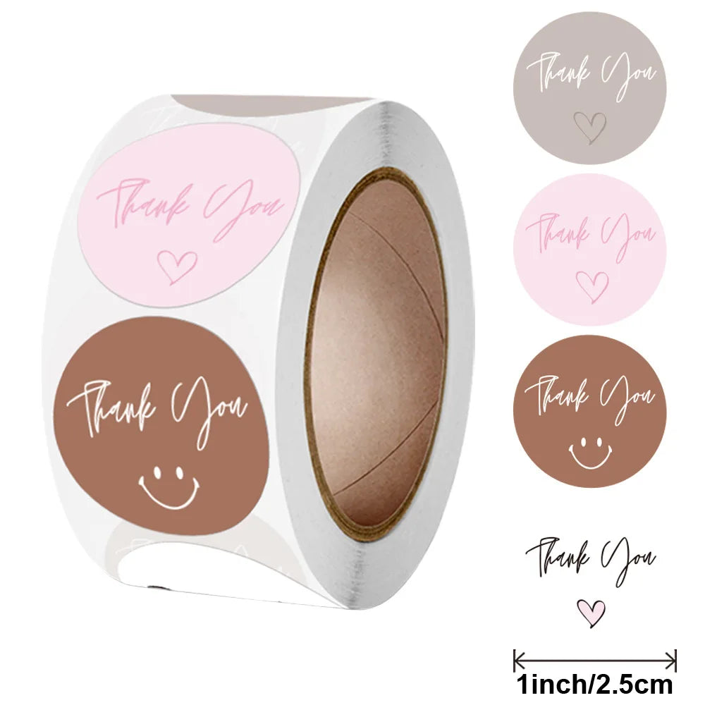 500Pcs/Roll Thank You Round Heart Stickers 2.5cm/1.0in DlY Decoration Label Perfect For Small Business Party Gift Seal Labels