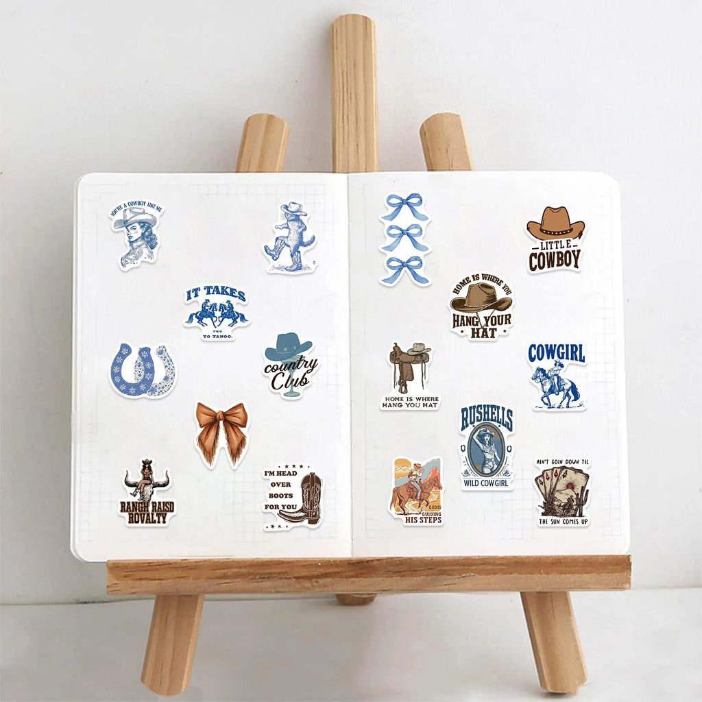 50/100PCS Cartoon Blue Brown Cowboy Doodle Stickers, Waterproof Decals for Phone Laptop Guitar Notebook Stationery