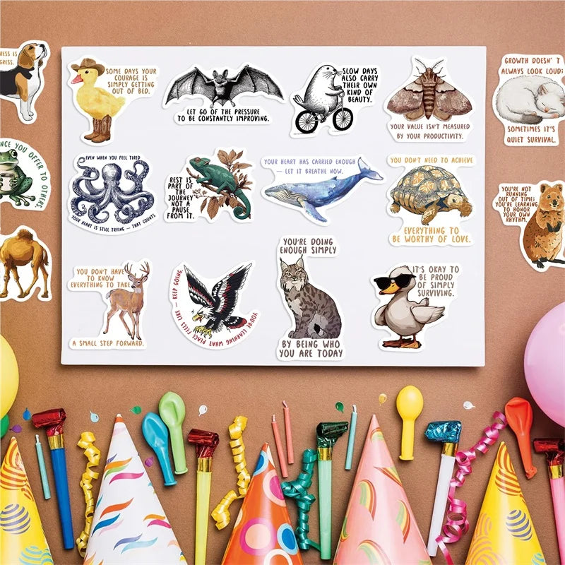 10/30/50PCS Vintage Animal PVC Sticky Stickers Aesthetic DIY Colored Phone Laptop Luggage Skateboard Graffiti Decals