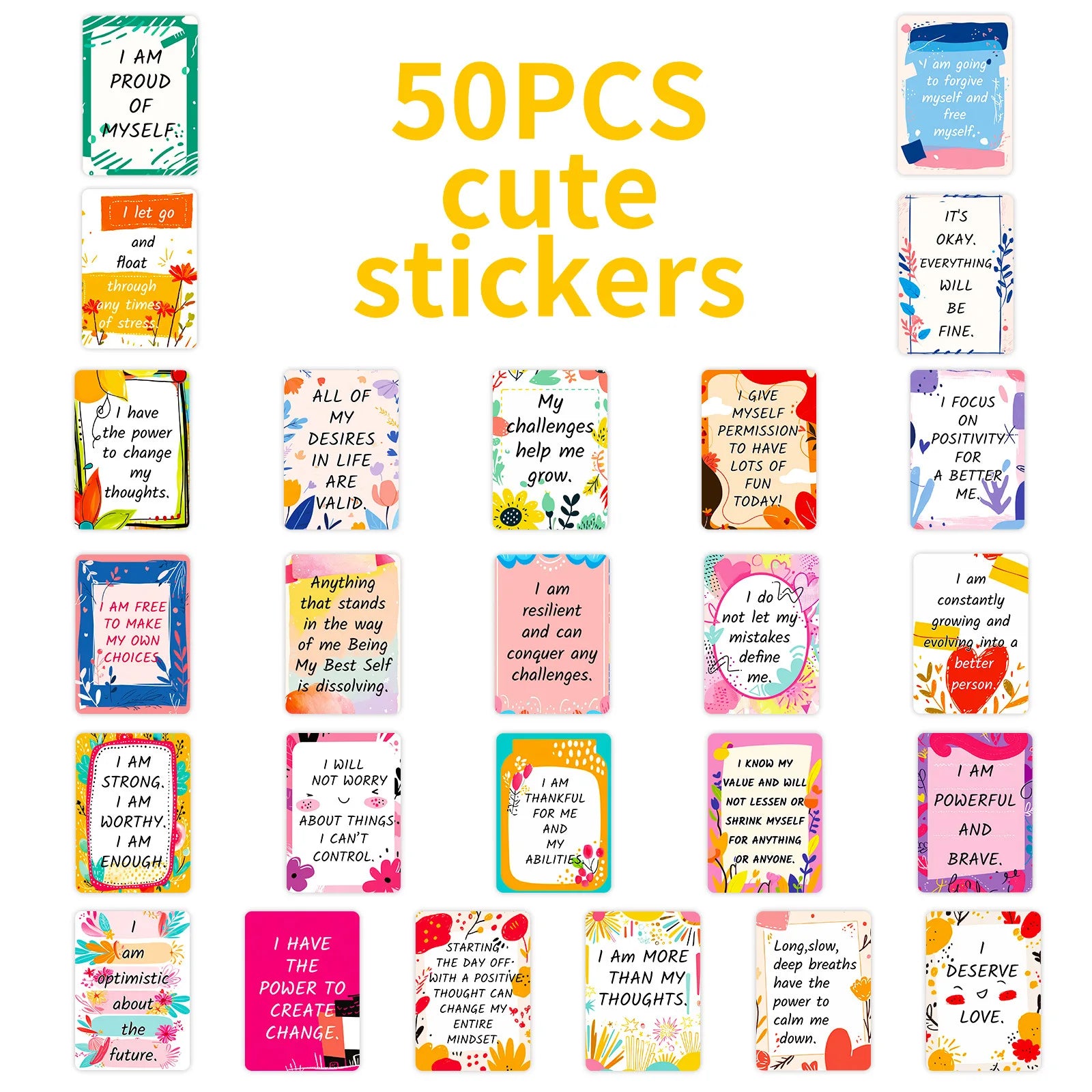 50Pcs Office Motivational Doodle Stickers, Positive Affirmation Emotional Wellness Decals for Stationery Notebook Luggage