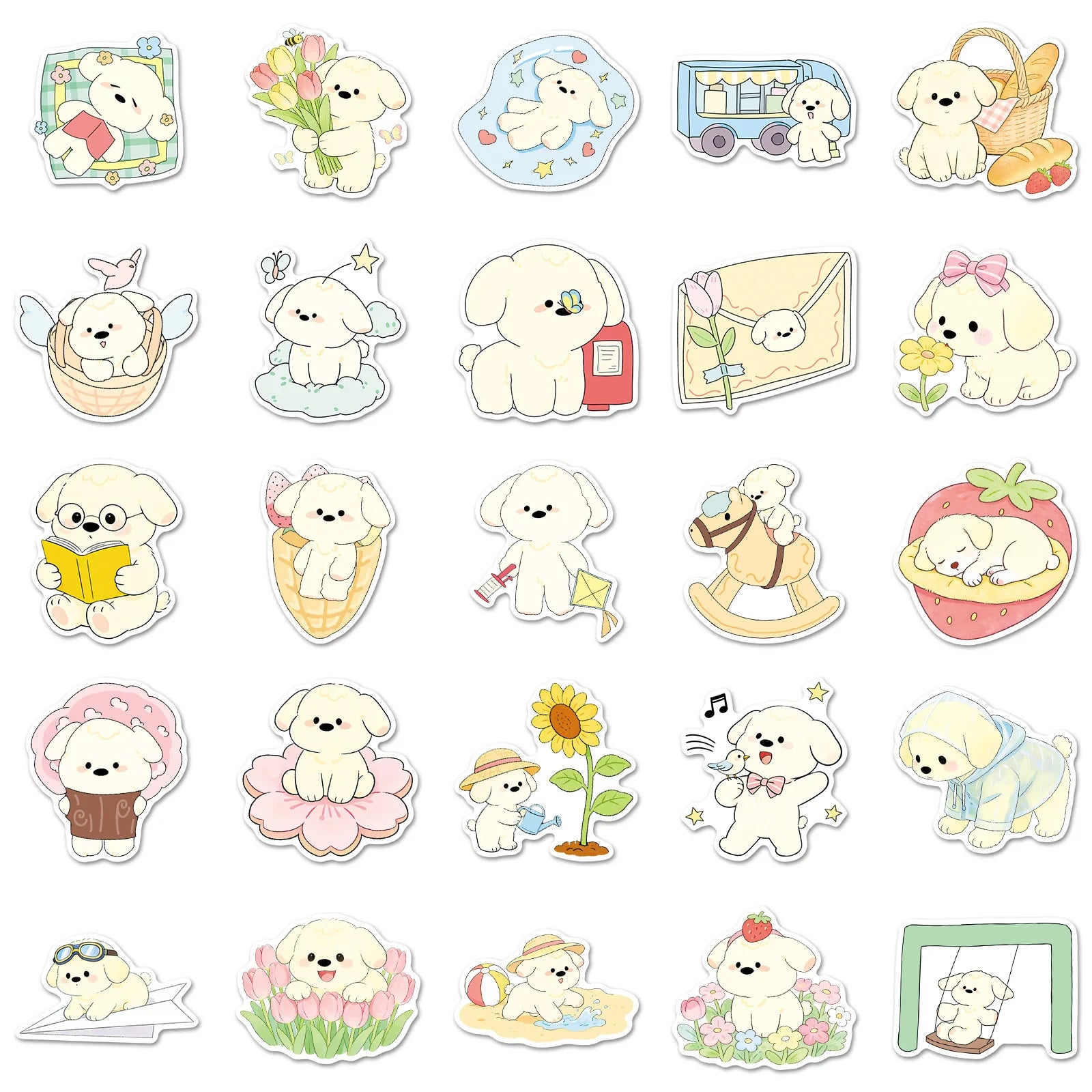 52/104 PCS Spring Dog Stickers Cute Pet Animal Girl Heart Hand drawn Waterproof Decorative Milk Tea Cup Stickers