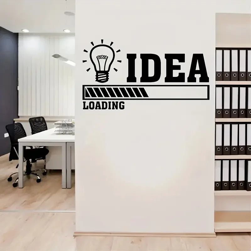 Creative Office Wall Stickers - Ideas Loading Decals with Cartoon Light Bulb Design, Removable Self-Adhesive Vinyl Decals for Gl
