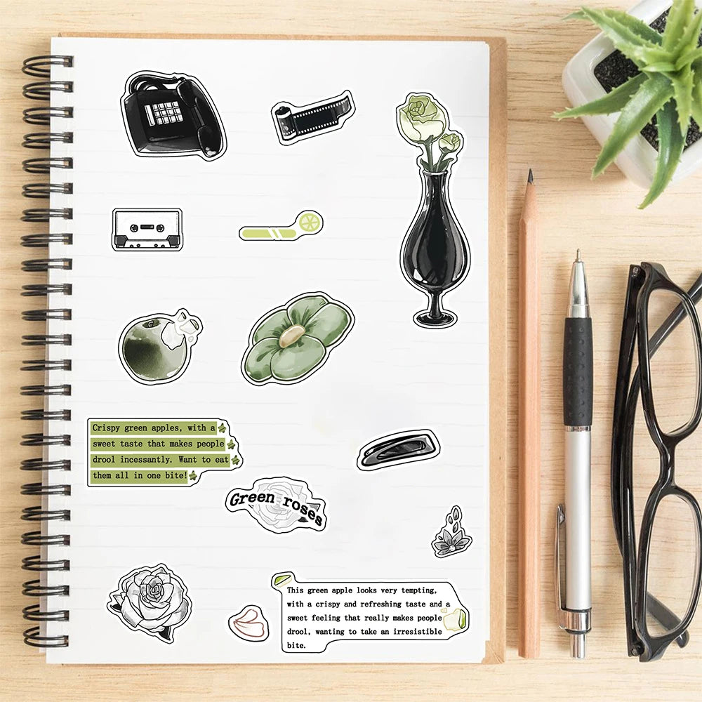 8/16PCS Waiting For The Weekend Collage Skateboards Transparent  Phone Cartoon Living Room Stationery Decals Graffiti Collages