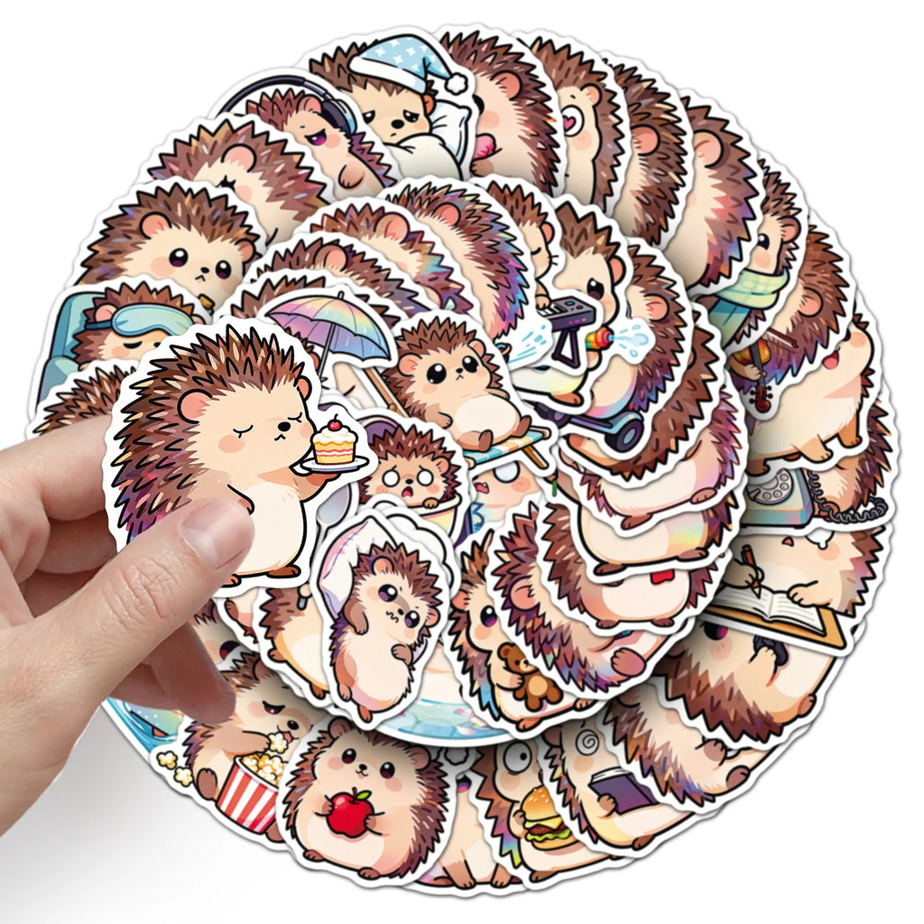 50PCS Cartoon Hedgehog Stickers, Cute Animal Waterproof Decals for Stationery Computer Cup Journal Decor Funny Reward Sticker