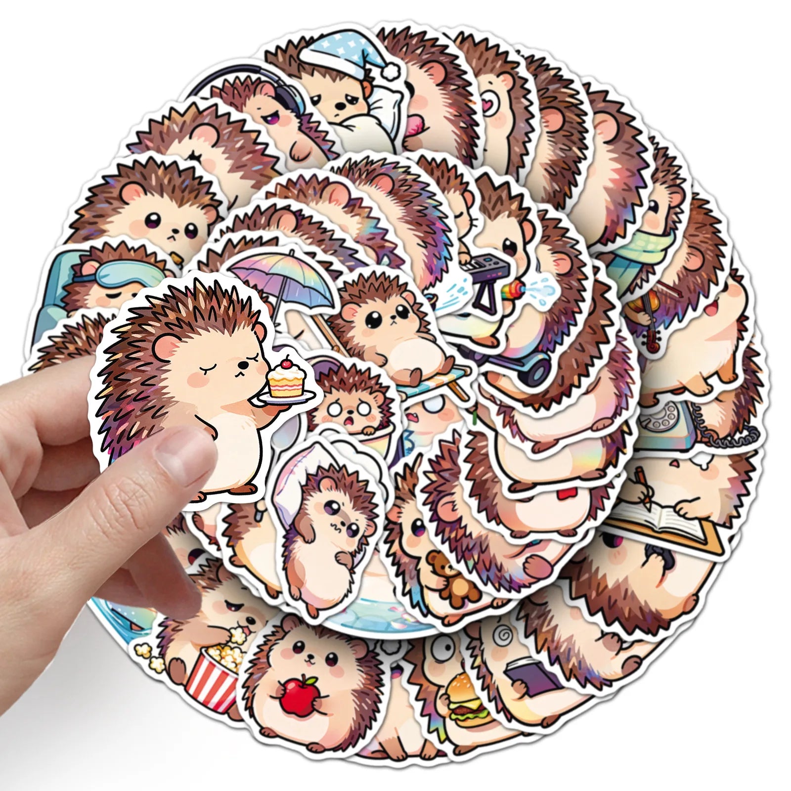50PCS Cartoon Hedgehog Stickers, Cute Animal Waterproof Decals for Stationery Computer Cup Journal Decor Funny Reward Sticker
