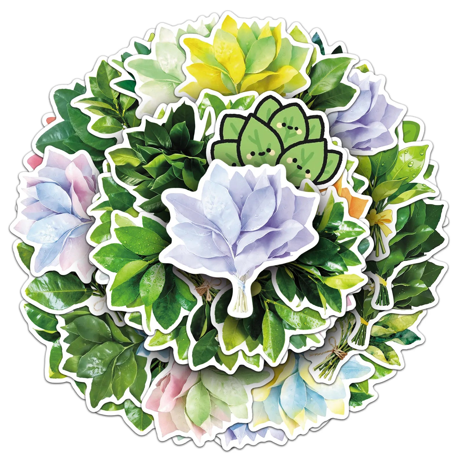 50/100PCS Blessing Grapefruit Leaf Stickers Cartoon Plant Leaves Waterproof Decoration Refrigerator Stationery Stickers