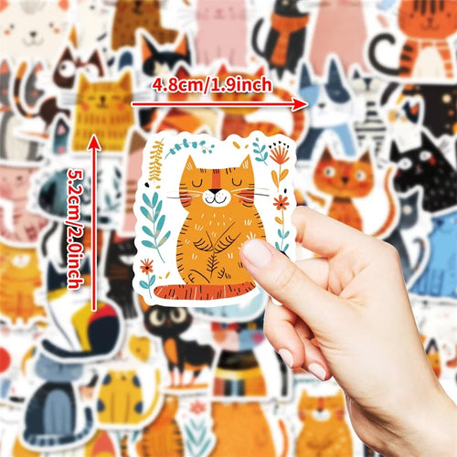 10/30/50PCS Cartoon Japanese Cat PVC Sticky Sticker Aesthetic Stationery DIY Decoration Scrapbooking School Supplies for Kids