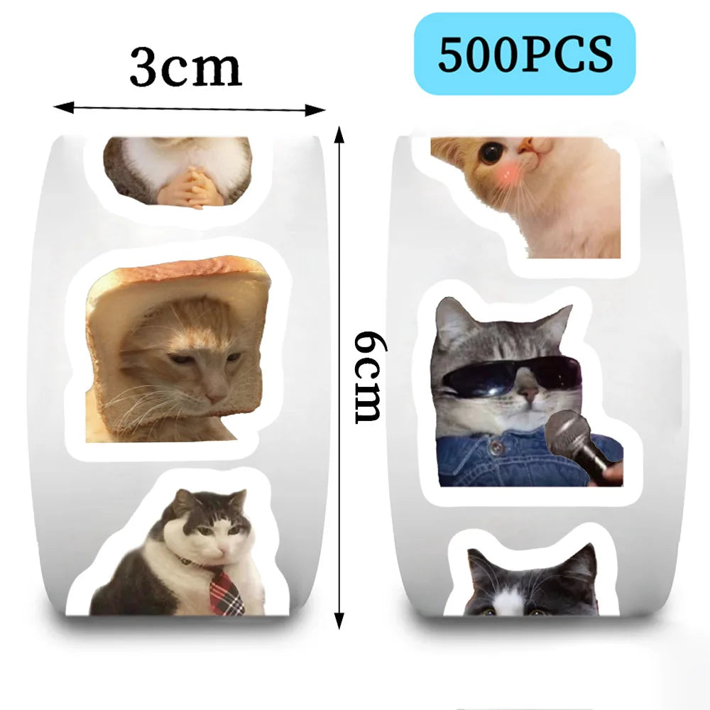 500 sheets/roll Adhesive Tape Cat Expression Hand Account Decorative Envelope Sealing Sticker