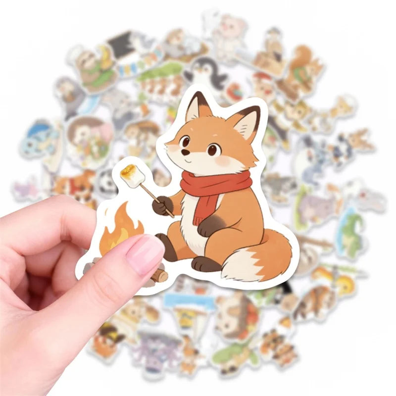 10/30/56PCS Watercolor Animals PVC Sticky Sticker Stationery DIY Children's Laptop Luggage Skateboard Decoration Scrapbooking