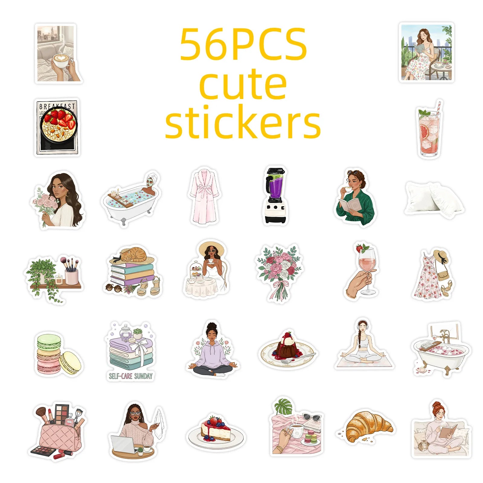 50/100PCS Elegant Women's Life Stickers Skincare Reading Dressing Decoration Stationery Notebook Window Stickers