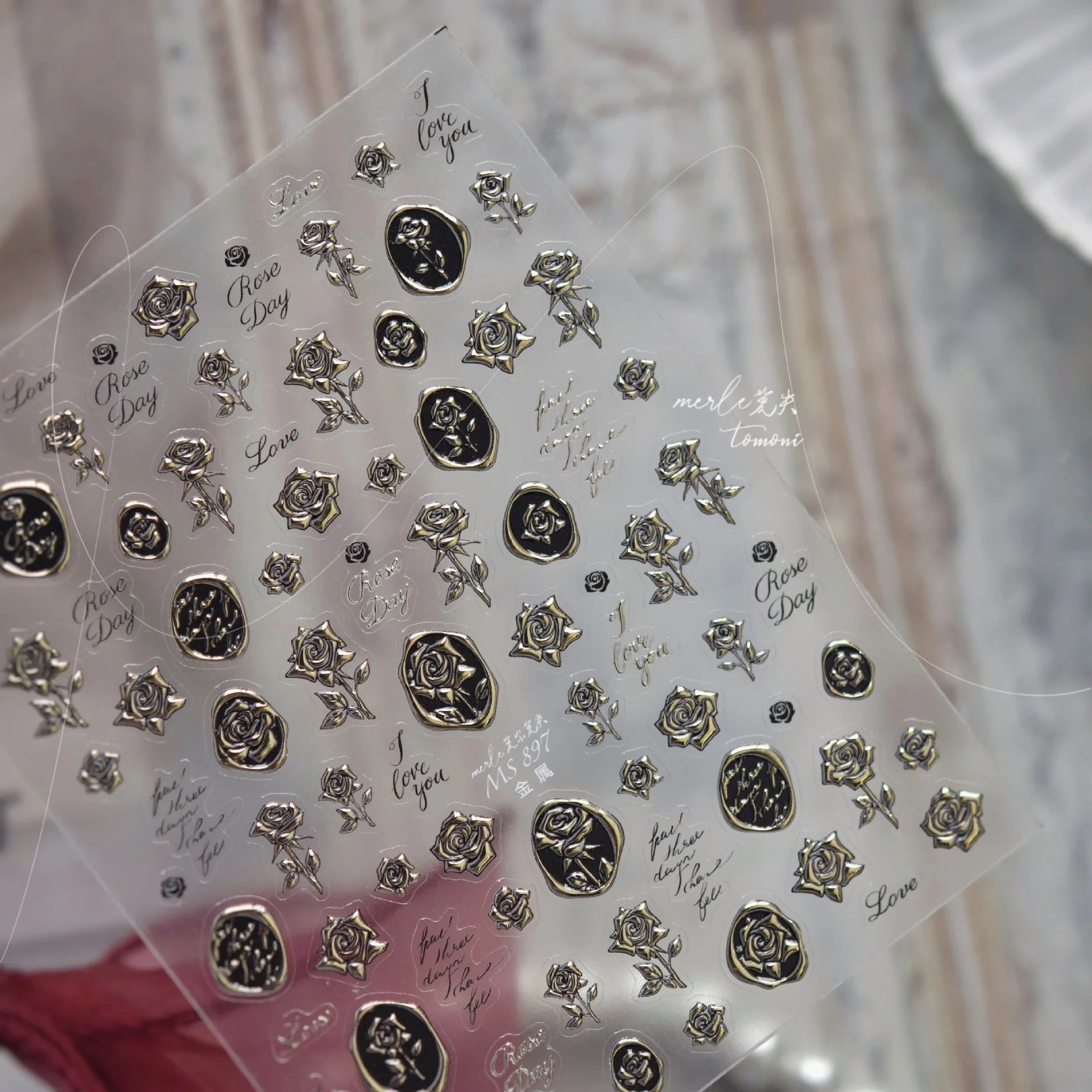 Retro Rose Flowers Nail Art Stickers Luxury Gilt-gold Metal Nail Stickers Back Adhesice Seal Rose Nails Decorations Decals DIY