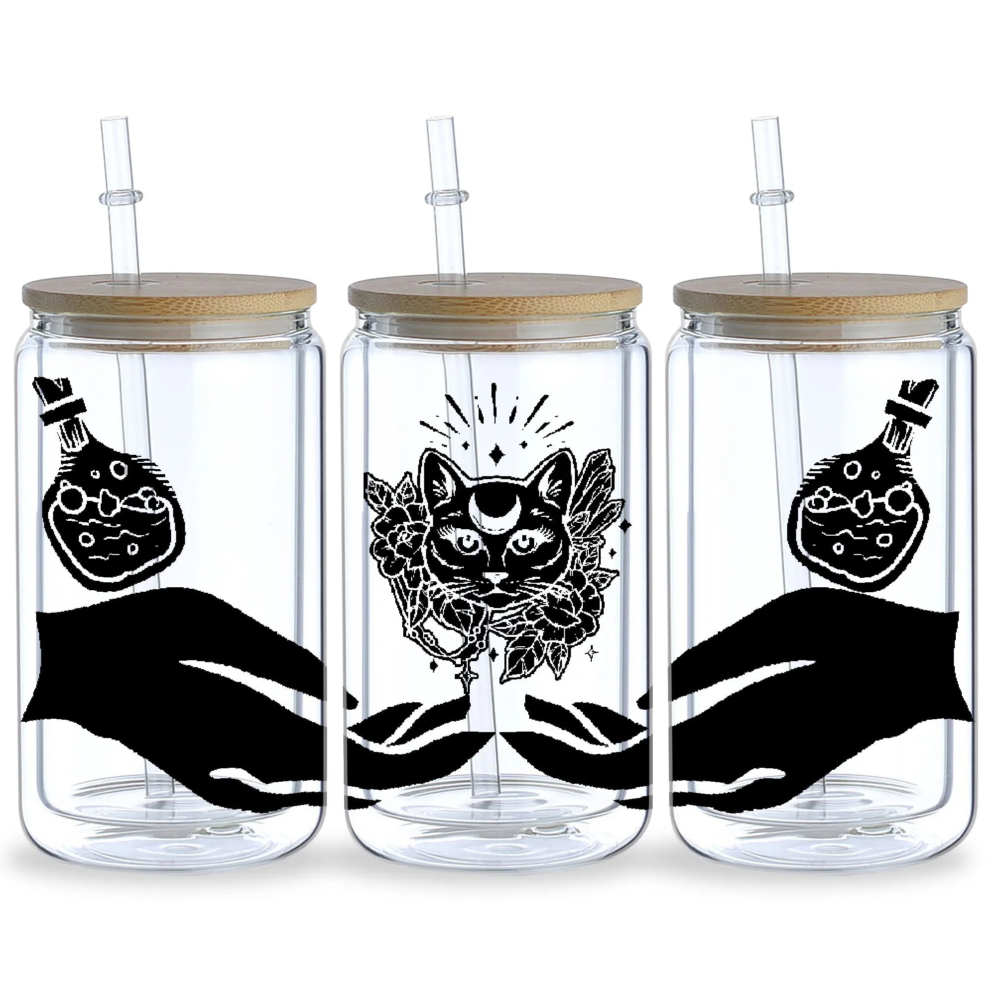 5 sheets Magic Cat UV DTF Glass Cup Wrap Transfer Stickers, DTF Transfer Stickers, Waterproof Wipe-Off Transfer Stickers